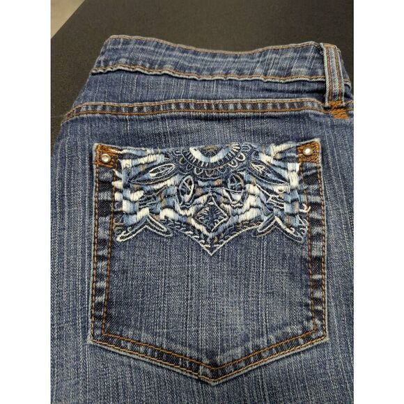 Kikit Jeans Flared Blue Denim Embroidered Pockets Pants Women's Size 12 - Picture 4 of 8